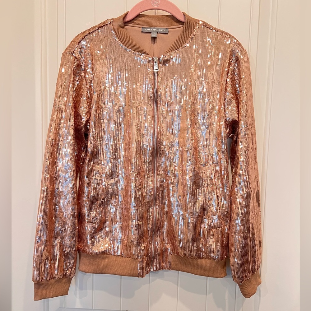 NWOT Sequin Bomber Jacket SZ S Amphora, Gold, Copper, Brown tones Never Worn - Picture 5 of 14